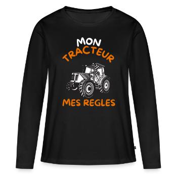Mon tracteur mes regles cadeau - T-shirt manches longues Premium bio Femme - noir - Devant - Julia (174cm)