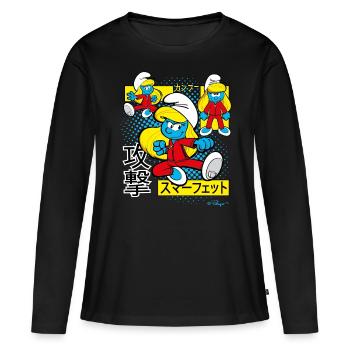 Les Schtroumpfs La Schtroumpfette Japonais - T-shirt manches longues Premium bio Femme - noir - Devant - Julia (174cm)