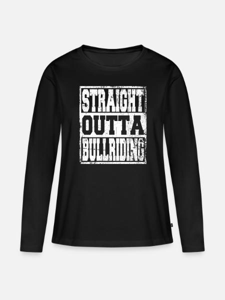 Bullriding Spruch lustig - Frauen Premium Bio Langarmshirt - Schwarz