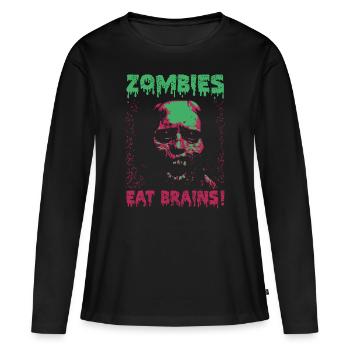 Zombies fressen Gehirne - Frauen Premium Bio Langarmshirt - Schwarz - Vorne - Julia (174cm)
