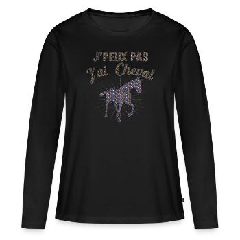 Cheval Équitation Poney Anniversaire Jument Cadeau - T-shirt manches longues Premium bio Femme - noir - Devant - Julia (174cm)