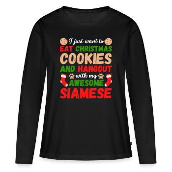 Weihnachten Siam Katze Kekse - Frauen Premium Bio Langarmshirt - Schwarz - Vorne - Julia (174cm)