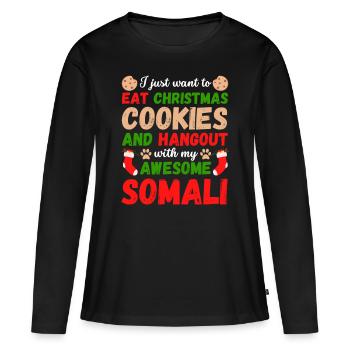 Weihnachten Somali Katze Kekse - Frauen Premium Bio Langarmshirt - Schwarz - Vorne - Julia (174cm)