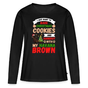 Noël La Havane chat cuisson biscuits avec chat - T-shirt manches longues Premium bio Femme - noir - Devant - Julia (174cm)