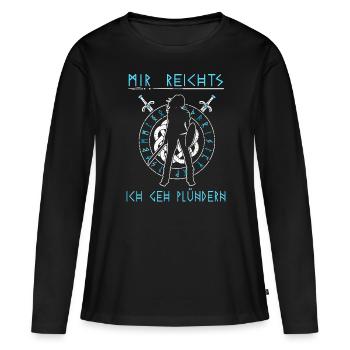 Schildmaid - Mir reichts ich geh plündern Wikinger - Frauen Premium Bio Langarmshirt - Schwarz - Vorne - Julia (174cm)