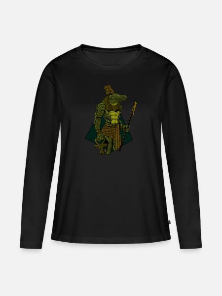 Ägyptischer Gott Sobek - Frauen Premium Bio Langarmshirt - Schwarz