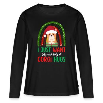 Noël mignon Welsh Corgi Kawaii - T-shirt manches longues Premium bio Femme - noir - Devant - Julia (174cm)