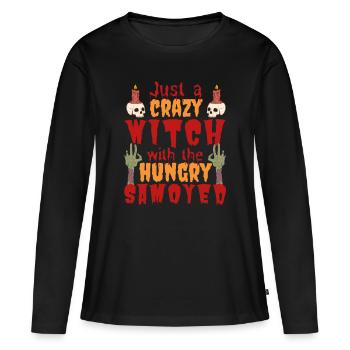 Samoyed Halloween Costume Dog Saying - Women's Premium Organic Long Sleeve Shirt - black - Front - Julia (174cm)