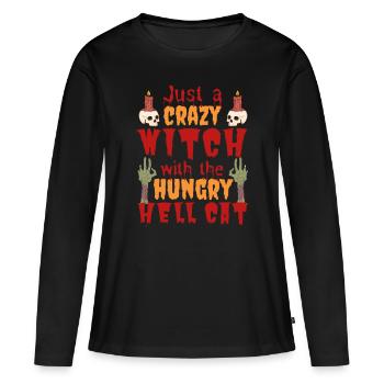 Katzen Halloween Kostüm Katze Spruch - Frauen Premium Bio Langarmshirt - Schwarz - Vorne - Julia (174cm)