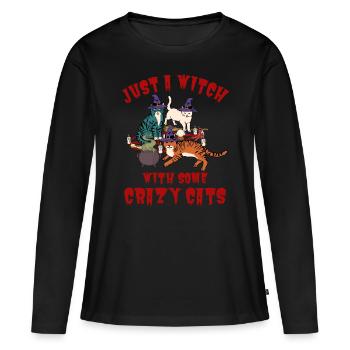 Chats d’Halloween mignons et effrayants - T-shirt manches longues Premium bio Femme - noir - Devant - Julia (174cm)