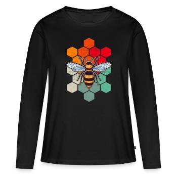 Abeille Rétro Nid d’abeille Apiculture - T-shirt manches longues Premium bio Femme - noir - Devant - Julia (174cm)