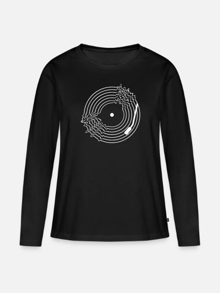 Vinyl Platte Plattenspieler Musik Fan - Frauen Premium Bio Langarmshirt - Schwarz