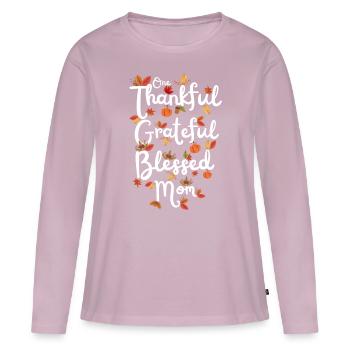 Thankful Mom Mama Herbst Blätter Dankbarkeit - Frauen Premium Bio Langarmshirt - Altrosa - Vorne - Julia (174cm)