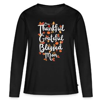 Maman reconnaissante Maman Automne laisse de la gratitude - T-shirt manches longues Premium bio Femme - noir - Devant - Julia (174cm)