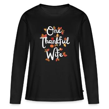 Thankful Wife Mama Autumn Leaves Gratitude - Women's Premium Organic Long Sleeve Shirt - black - Front - Julia (174cm)