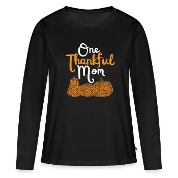 Maman reconnaissante Maman Automne laisse de la gratitude - T-shirt manches longues Premium bio Femme - noir - Devant - Julia (174cm)