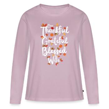 Thankful Wife Mama Herbst Blätter Dankbarkeit - Frauen Premium Bio Langarmshirt - Altrosa - Vorne - Julia (174cm)
