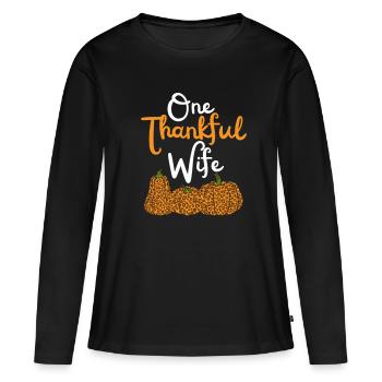 Thankful wife Mama Autumn Leaves Gratitude - Women's Premium Organic Long Sleeve Shirt - black - Front - Julia (174cm)