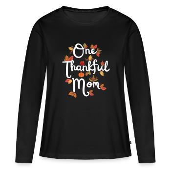 Maman reconnaissante Maman Automne laisse de la gratitude - T-shirt manches longues Premium bio Femme - noir - Devant - Julia (174cm)
