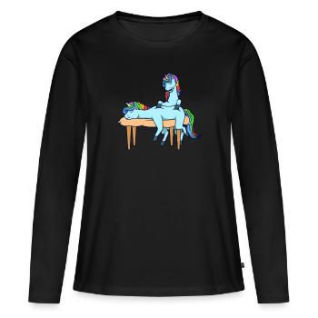 Licorne massée - Physiothérapie - T-shirt manches longues Premium bio Femme - noir - Devant - Julia (174cm)