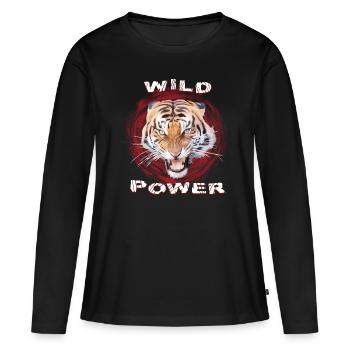 Tigre sauvage - Sifflement - Nature sauvage - Puissance sauvage - T-shirt manches longues Premium bio Femme - noir - Devant - Julia (174cm)