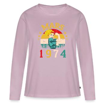 Mars 1974 Anniversaire Idée Cadeau Vintage 1974 - T-shirt manches longues Premium bio Femme - rose poudré - Devant - Julia (174cm)