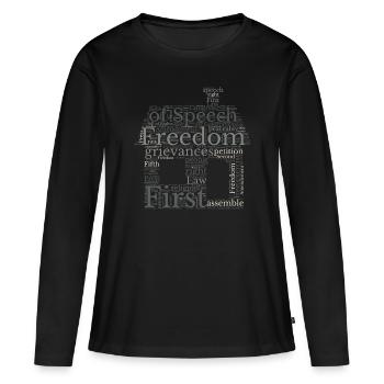 Liberté d’expression - Wordcloud - T-shirt manches longues Premium bio Femme - noir - Devant - Julia (174cm)