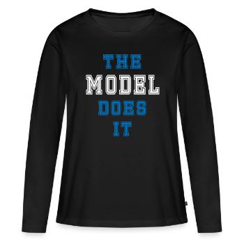 Le modèle le fait Modèle Cadeau - T-shirt manches longues Premium bio Femme - noir - Devant - Julia (174cm)