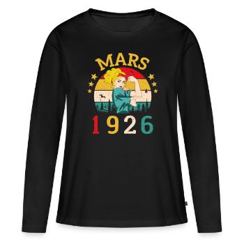 Mars 1926 Anniversaire Idée Cadeau Vintage 1926 - T-shirt manches longues Premium bio Femme - noir - Devant - Julia (174cm)