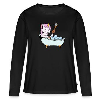 La licorne prend bain dans la baignoire - T-shirt manches longues Premium bio Femme - noir - Devant - Julia (174cm)