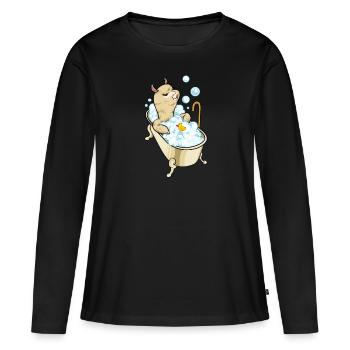 Lama prend un bain dans la baignoire - T-shirt manches longues Premium bio Femme - noir - Devant - Julia (174cm)
