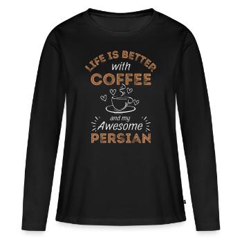 Perser Katze Kaffee Cafe - Frauen Premium Bio Langarmshirt - Schwarz - Vorne - Julia (174cm)
