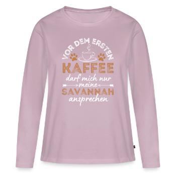 Savannah Cat Coffee Café - T-shirt manches longues Premium bio Femme - rose poudré - Devant - Julia (174cm)