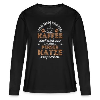 Perser Katze Kaffee Cafe - Frauen Premium Bio Langarmshirt - Schwarz - Vorne - Julia (174cm)