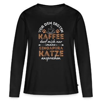 Café Singapura Cat - T-shirt manches longues Premium bio Femme - noir - Devant - Julia (174cm)
