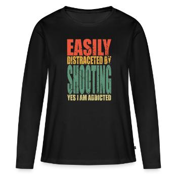 Shooting Spruch lustig - Frauen Premium Bio Langarmshirt - Schwarz - Vorne - Julia (174cm)