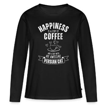 Perser Katze Kaffee Cafe - Frauen Premium Bio Langarmshirt - Schwarz - Vorne - Julia (174cm)