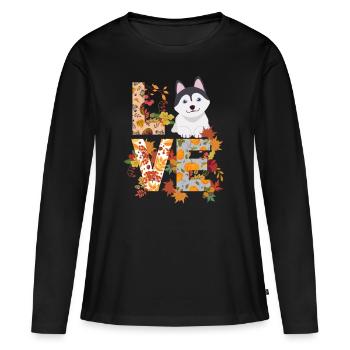 Husky Dog Autumn Gratitude Love - Women's Premium Organic Long Sleeve Shirt - black - Front - Julia (174cm)