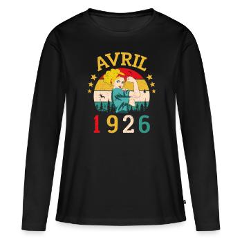 Avril 1926 Anniversaire Idée Cadeau Vintage 1926 - T-shirt manches longues Premium bio Femme - noir - Devant - Julia (174cm)