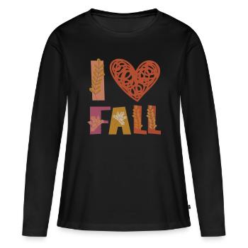 Love Liebe Herbst Dankbarkeit Blätter - Frauen Premium Bio Langarmshirt - Schwarz - Vorne - Julia (174cm)