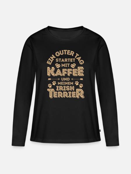 Irish Terrier Kaffee Hund Cafe - Frauen Premium Bio Langarmshirt - Schwarz