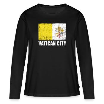 Drapeau de la Cité du Vatican Grunge Drapeau de la Cité du Vatican - T-shirt manches longues Premium bio Femme - noir - Devant - Julia (174cm)