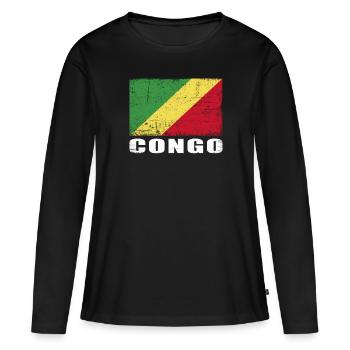 Kongo Flagge Grunge Kongo Fahne - Frauen Premium Bio Langarmshirt - Schwarz - Vorne - Julia (174cm)