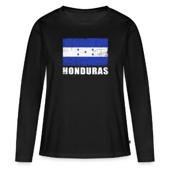 Honduras Flagge Grunge Honduras Fahne - Frauen Premium Bio Langarmshirt - Schwarz - Vorne - Julia (174cm)