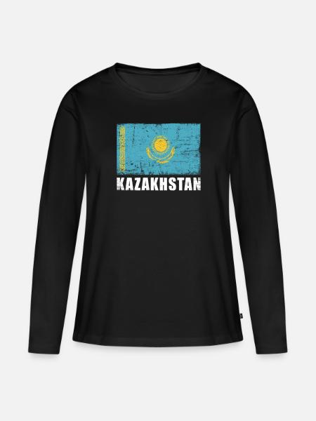 Kasachstan Flagge Grunge Kasachstan Fahne - Frauen Premium Bio Langarmshirt - Schwarz