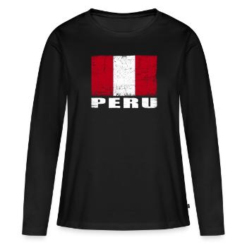 Drapeau du Pérou Grunge Drapeau du Pérou - T-shirt manches longues Premium bio Femme - noir - Devant - Julia (174cm)