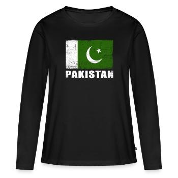 Drapeau du Pakistan Grunge Drapeau du Pakistan - T-shirt manches longues Premium bio Femme - noir - Devant - Julia (174cm)