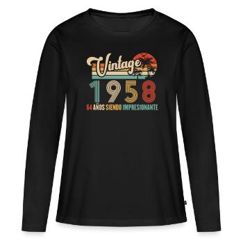 Anniversaire Vintage Idée Cadeau D Anniversaire 64 - T-shirt manches longues Premium bio Femme - noir - Devant - Julia (174cm)