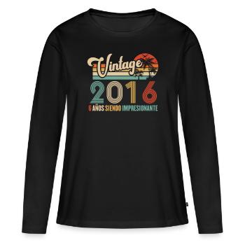 Anniversaire Vintage Idée Cadeau D Anniversaire 6 - T-shirt manches longues Premium bio Femme - noir - Devant - Julia (174cm)