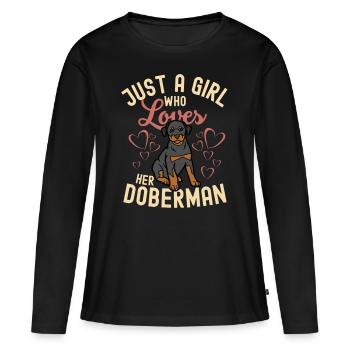 Mignon Doberman puppy lover kawaii - T-shirt manches longues Premium bio Femme - noir - Devant - Julia (174cm)